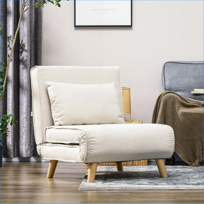 Convertible Sofa Beds | 2-in-1 Adjustable Sleeper Chair, Modern for Small Spaces Living Room Dorm | Beige | Metal