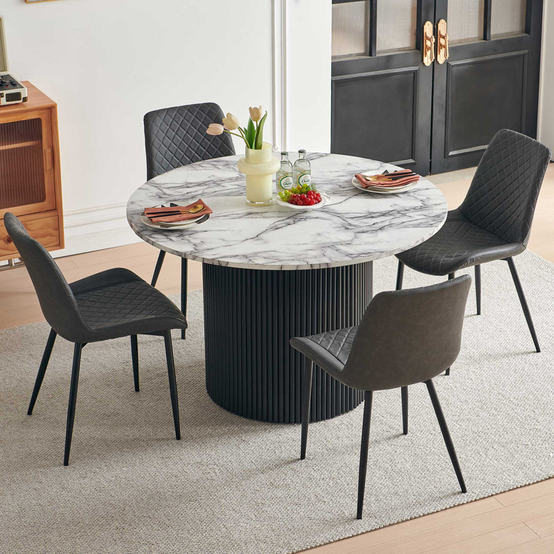 4-Person Dining Set, Dark Gray, White Marble