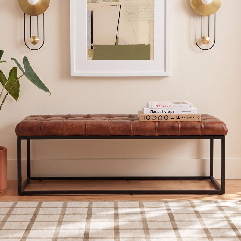 Pearson 50"-55" Tufted Genuine Leather Bench, 17.5" H x 55" W x 17" D, Saddle Top Grain Leather