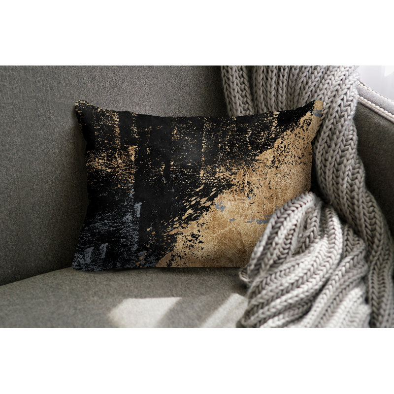 Coussin lombaire abstrait intérieur / extérieur, Noir et or