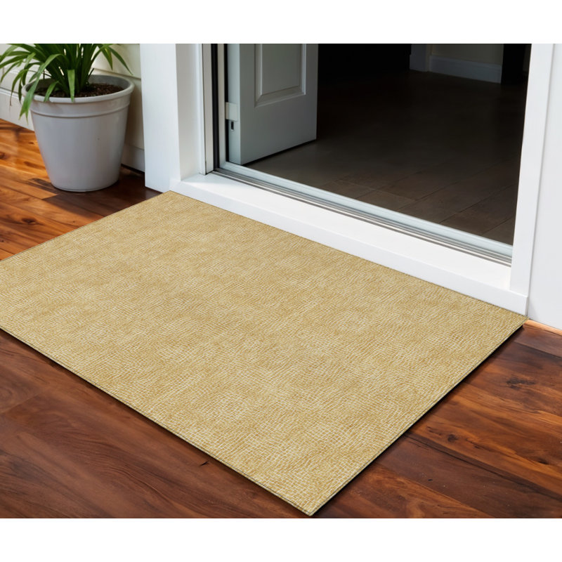 Tapis extérieur lavable à motif géométrique doré et ivoire 3 pi x 5 pi