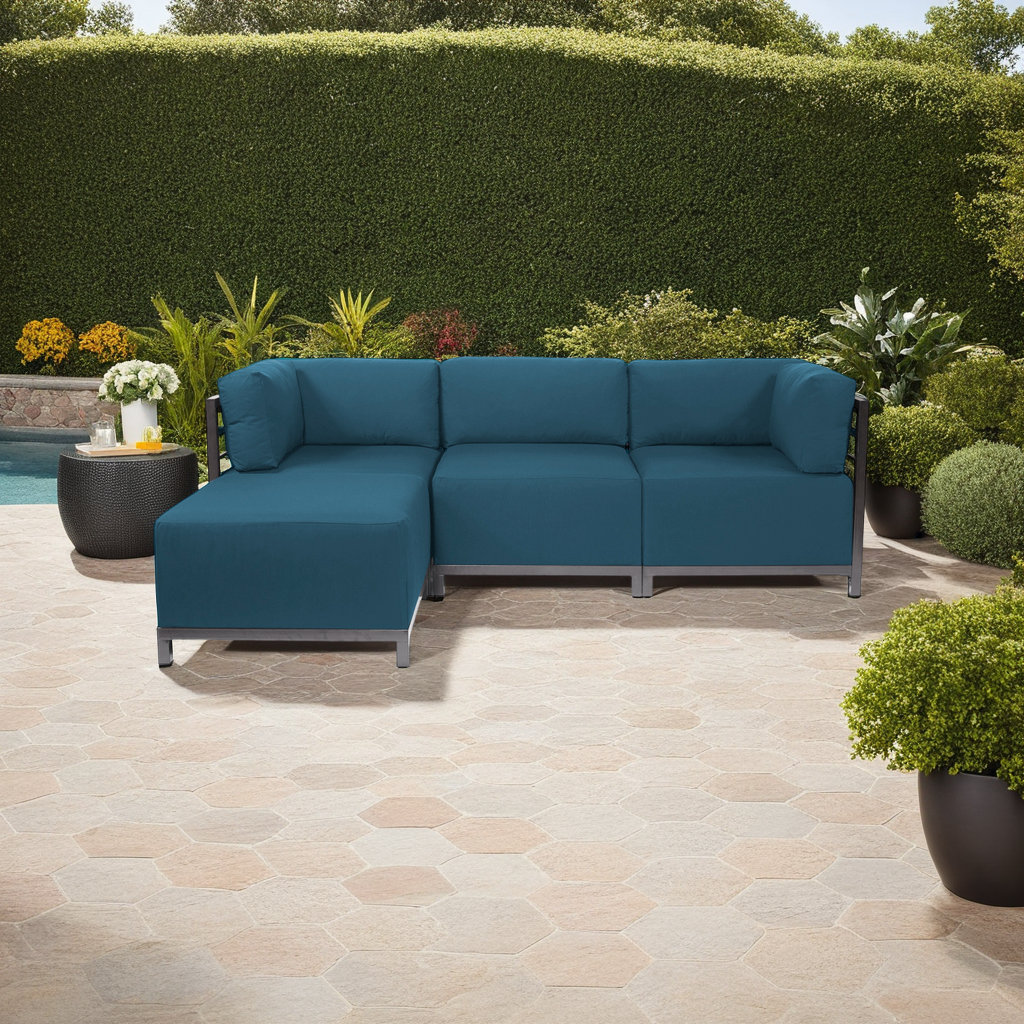 Olen 96" Sunbrella® Patio Sectional, Titanium, Seascape Turquoise Sunbrella®