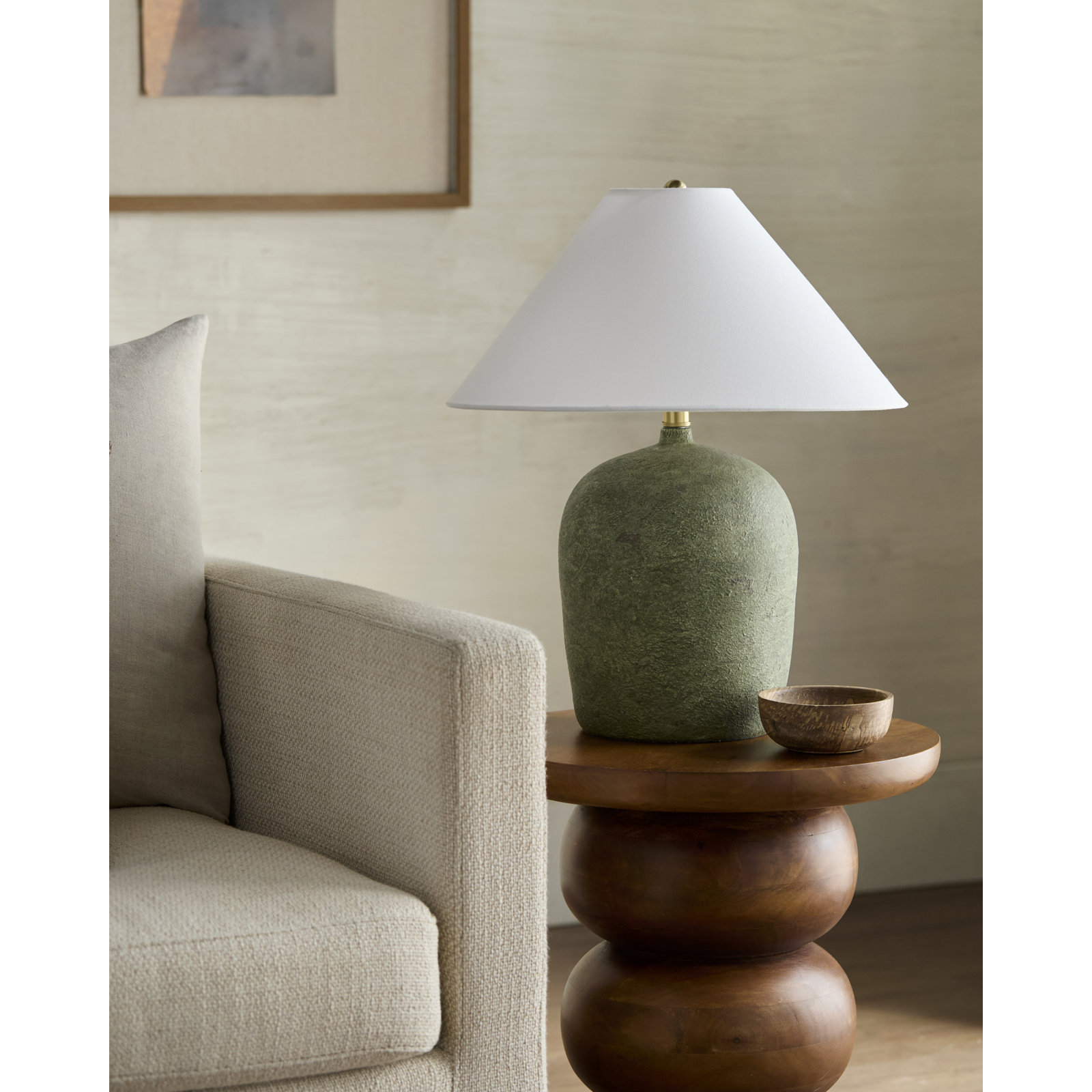 Danica Table Lamp, Green, White Linen Empire