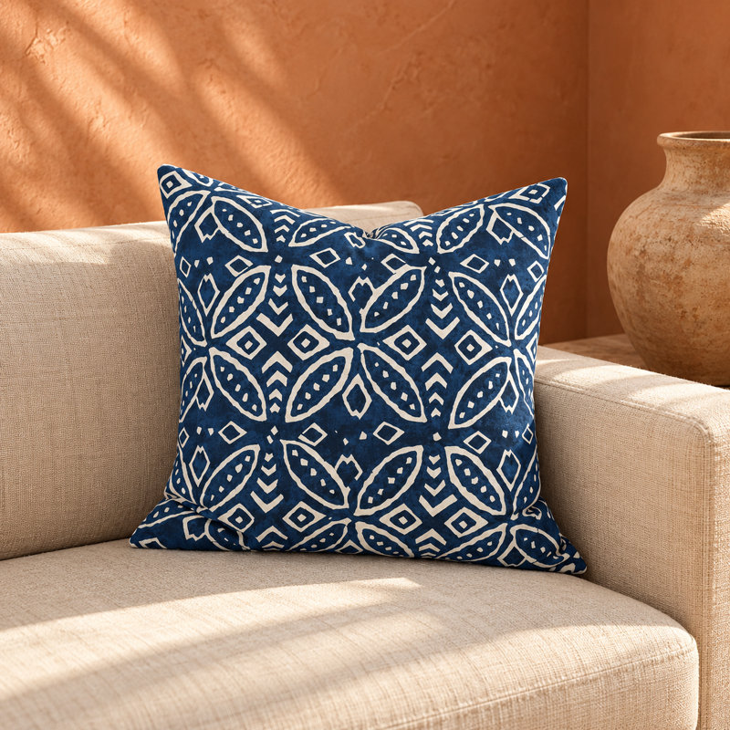 Batik extérieur indigo tropical, Carré 18 po, Housse de coussin seulement - sans coussin