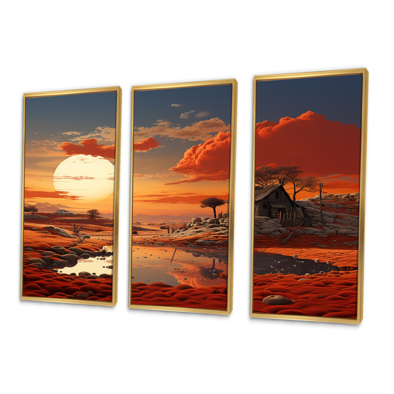 «Dreamy Farm Hues Landscape I», ensemble d'art mural de ferme, Cadre flottant doré, H 28 po x l 36 po x P 1 po