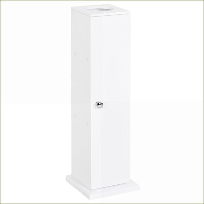 Armoires | Armoire de rangement de coin moderne moderne avec rangement pour papier hygiénique et porte Tablettes, finition mate | Salle de bain | Blanc cassé
