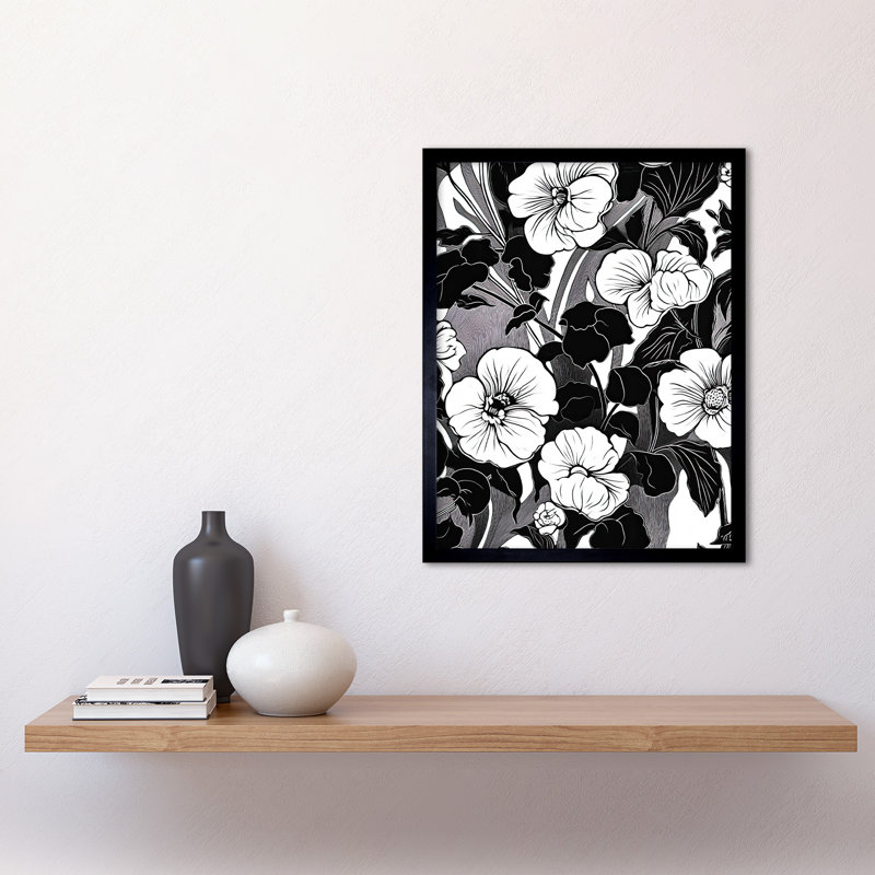 Yunpeng Viola Flower Blooms Black And White Illustration - Single Picture Frame Print