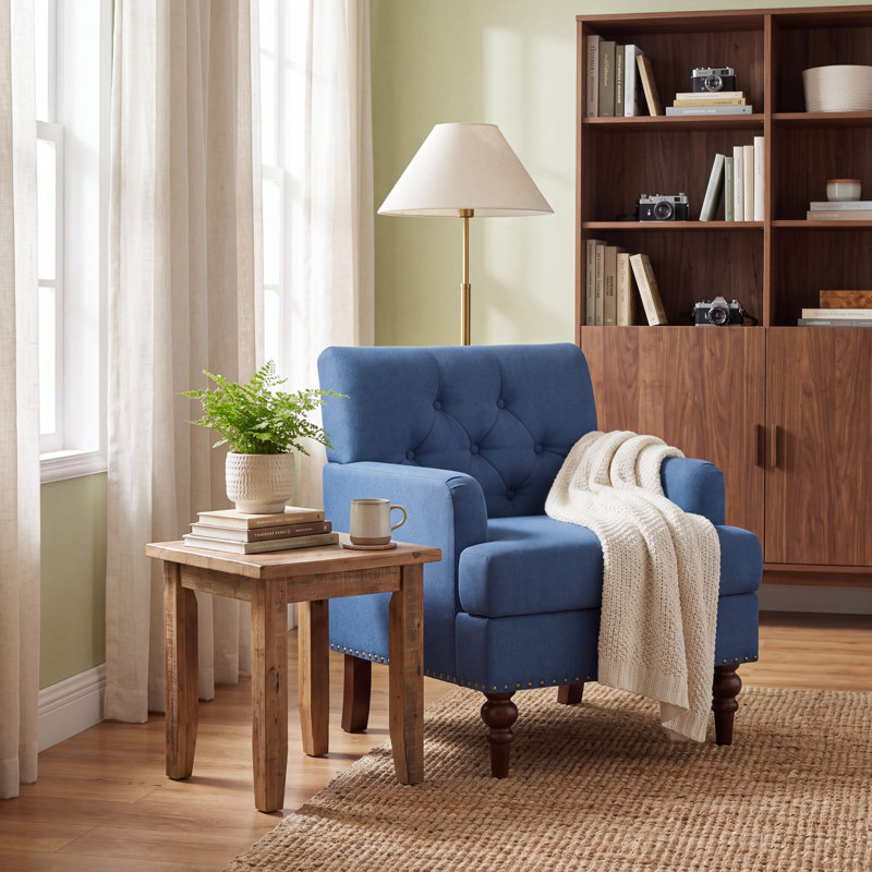 Mid-Century Modern Upholstered Armchair,Beige, Bleu