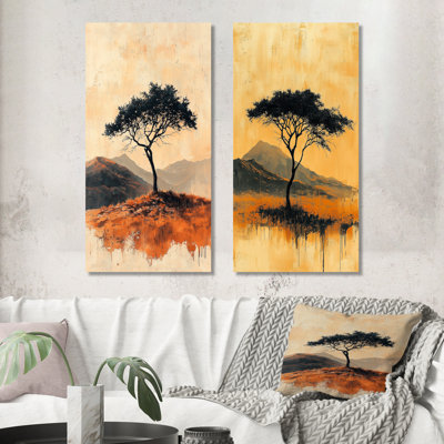 «Black Simplicity In Nature», paysage africain I - ensemble d'art mural arbre africain 2 pièces