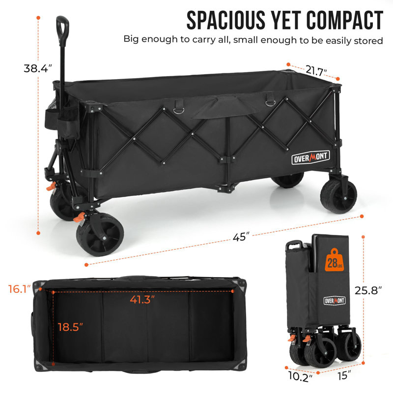 Overmont 45'' Collapsible Foldable Wagon Cart with All-Terrain Wheels