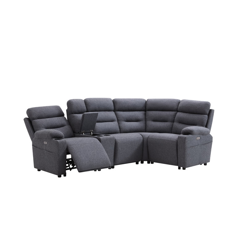 Canapé d'angle en L 4 places de 101,2 pouces (257 cm) avec inclinaison électrique et console centrale fixe, gris foncé
