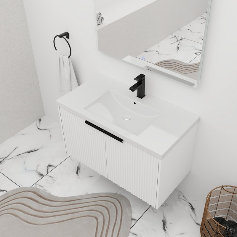 36'' Single Bathroom Vanity with Resin Top, White