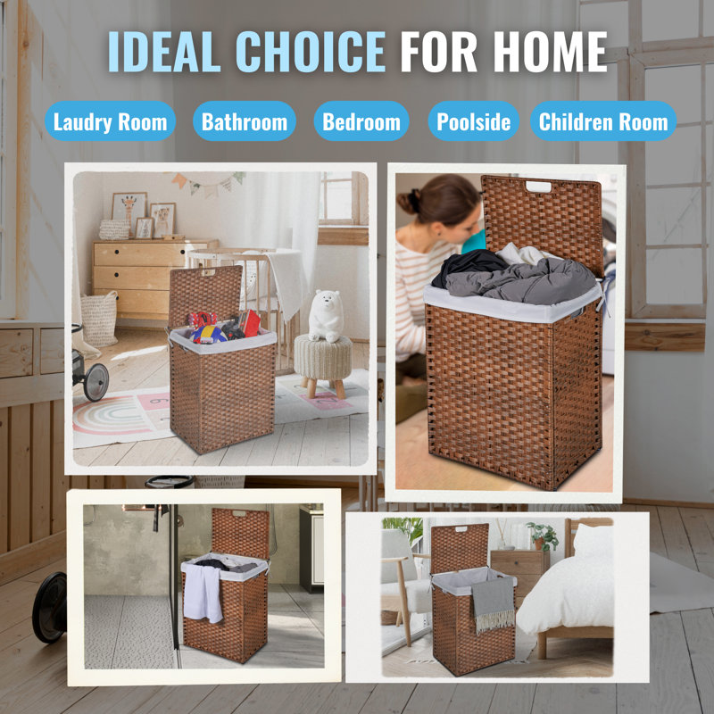 Modern Wicker Laundry Hamper with Handles, Brown