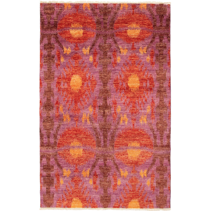 Tapis unique en laine noué à la main mogol années 2010 mauve / rouge 5 pi 10 po x 9 pi 3 po Andriel