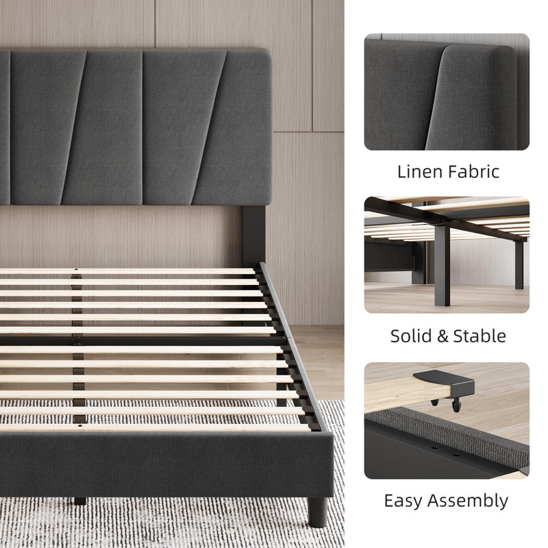 Watse Upholstered Sleigh Bed, Full XL, Dark Gray