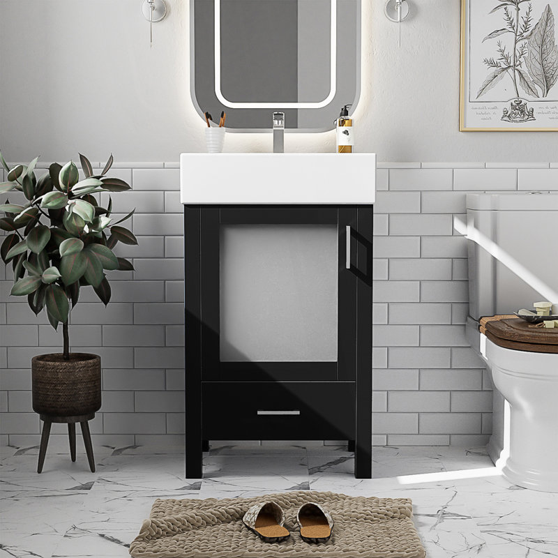 Meuble-lavabo moderne avec lavabo en céramique et grand rangement