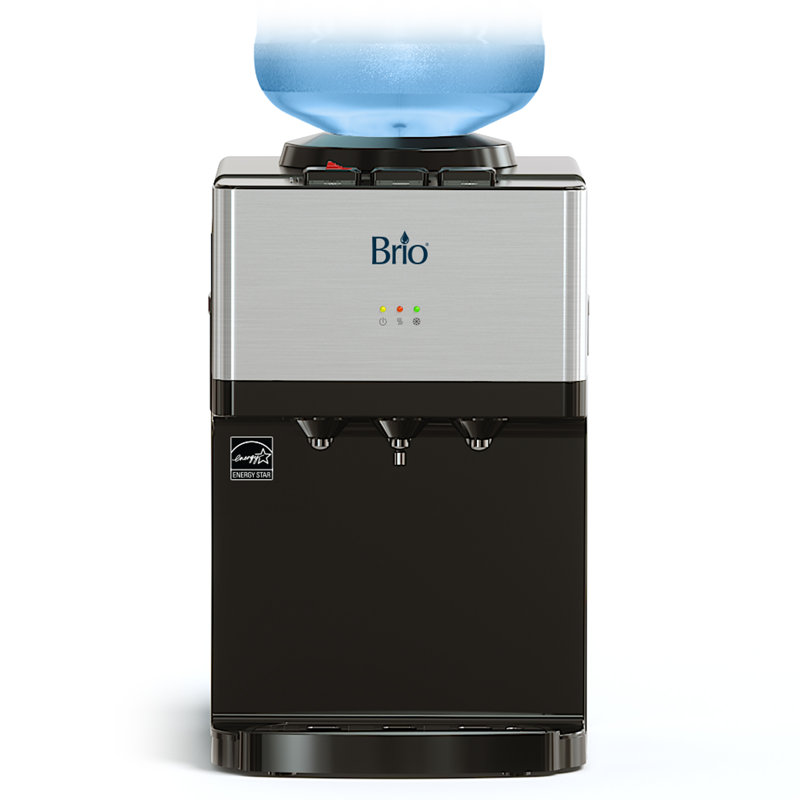 Brio Black Countertop Top Loading Electric Water Cooler Water Dispenser with Hot and Cold Hot, Cold, and Room Cold and Room Temperature Options