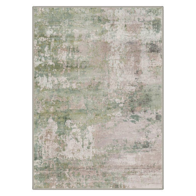 Lucchesi Mistral Abstract Machine Washable Grey / Pink / Green Indoor Area Rug with Non-Slip Backing