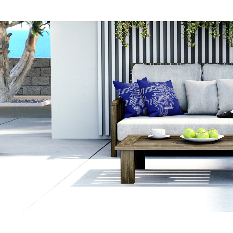 Jeté carré en polyester intérieur / extérieur, L 15 po x H 15 po, Bleu marine