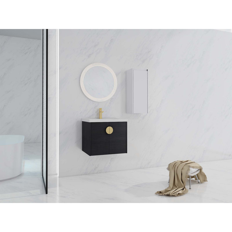 Meuble-lavabo mural avec lavabo en céramique et armoire latérale à 2 portes, portes à fermeture douce (KD-Packing), 24''