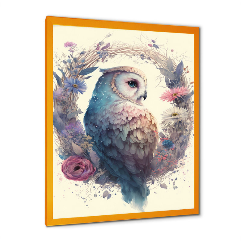 «Cute Owls Floral III», impression sur toile, H 32 po x l 16 po x P 1 po, Cadre photo doré