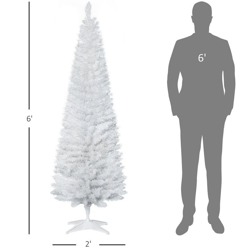 Arbre de Noël, arbre de Noël mince avec branche réaliste, H 6 pi, Blanc