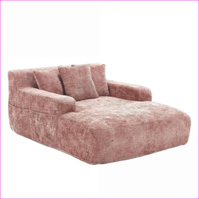 Chenille Lazy Sofa Chaise Lounge with 3 Pillows – Convertible Sleeping Bed for Living Room | Pink | Chenille