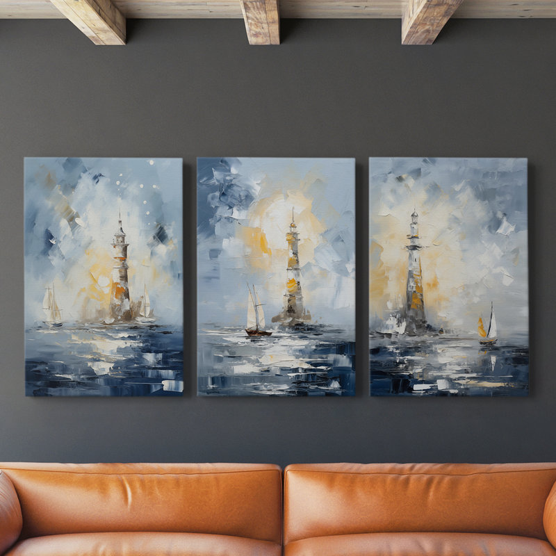 Série Sea and Shore Cxxxv - Ensemble de toiles tendues avec châssis Premium - Prêt à être accroché