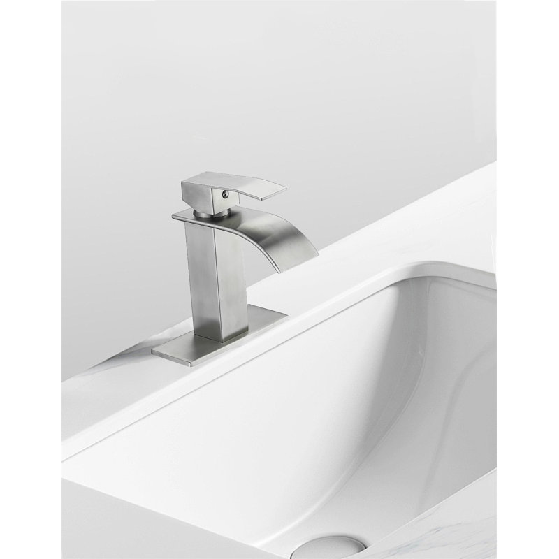 Modern Waterfall Bathroom Faucet - Single Handle Design, Brushed Nickel