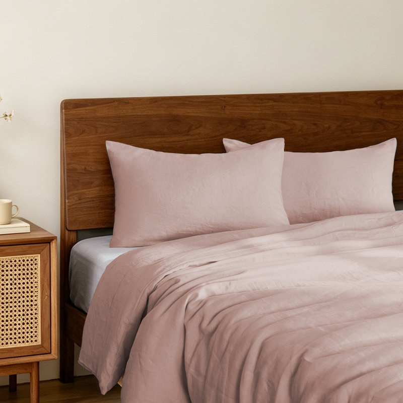 Ensemble de housse de couette 100% lin Clara avec taies décoratives Clara, Double/Grand, Rose brumeux