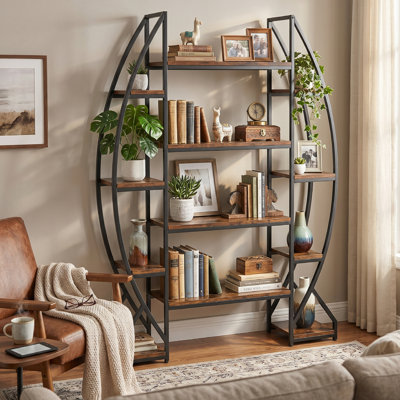 Etagere Bookcase, 70.47" H x 49.21" W Bookcase, Etagere Industrial Bookshelf with Metal Frames, Bookcase with Open Display Shelves