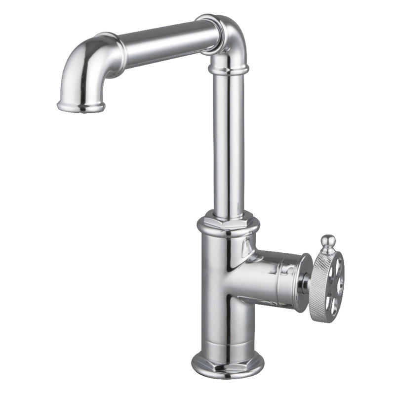 Kingston Brass Wendell Single-Handle 1-Hole Kitchen Faucet With Knurled Handle, Polished Chrome