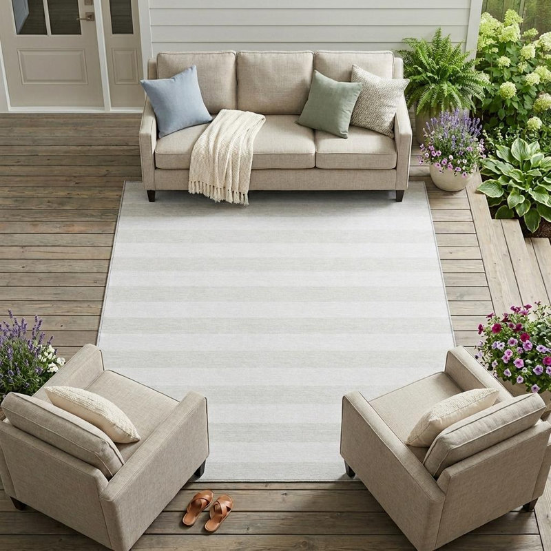 Tapis intérieur lavable rayé ivoire 8 pi x 10 pi
