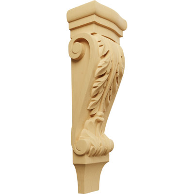 5 1/8"W x 3 3/8"D x 15 1/2"H Medium Acanthus Pilaster Wood Corbel, Alder (4-Pack)