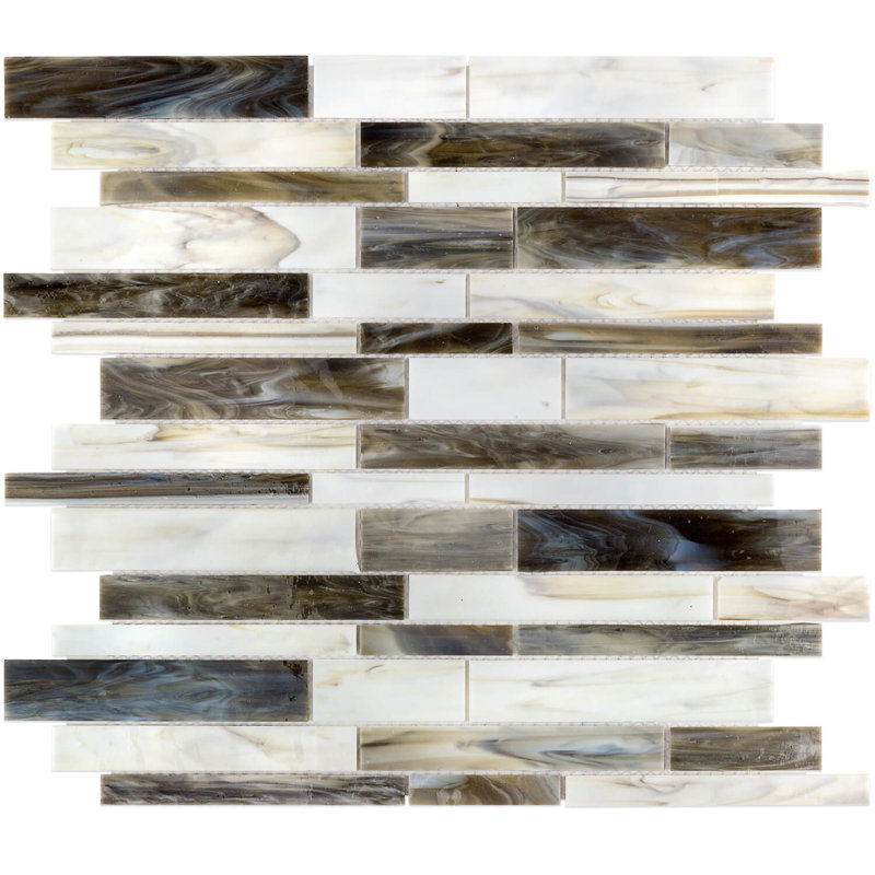Carreau linéaire en verre Matchstix 12 po x 12 po, Noir / blanc