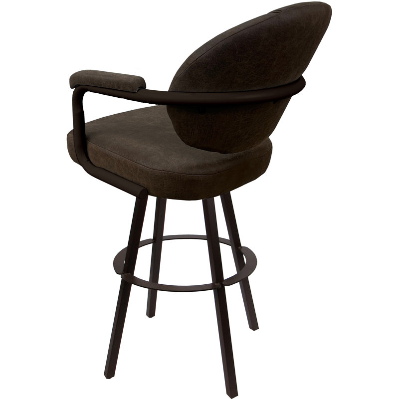 Swivel Upholstered Counter Stool with Metal Frame, Brown Polyester Blend/Brown Frame