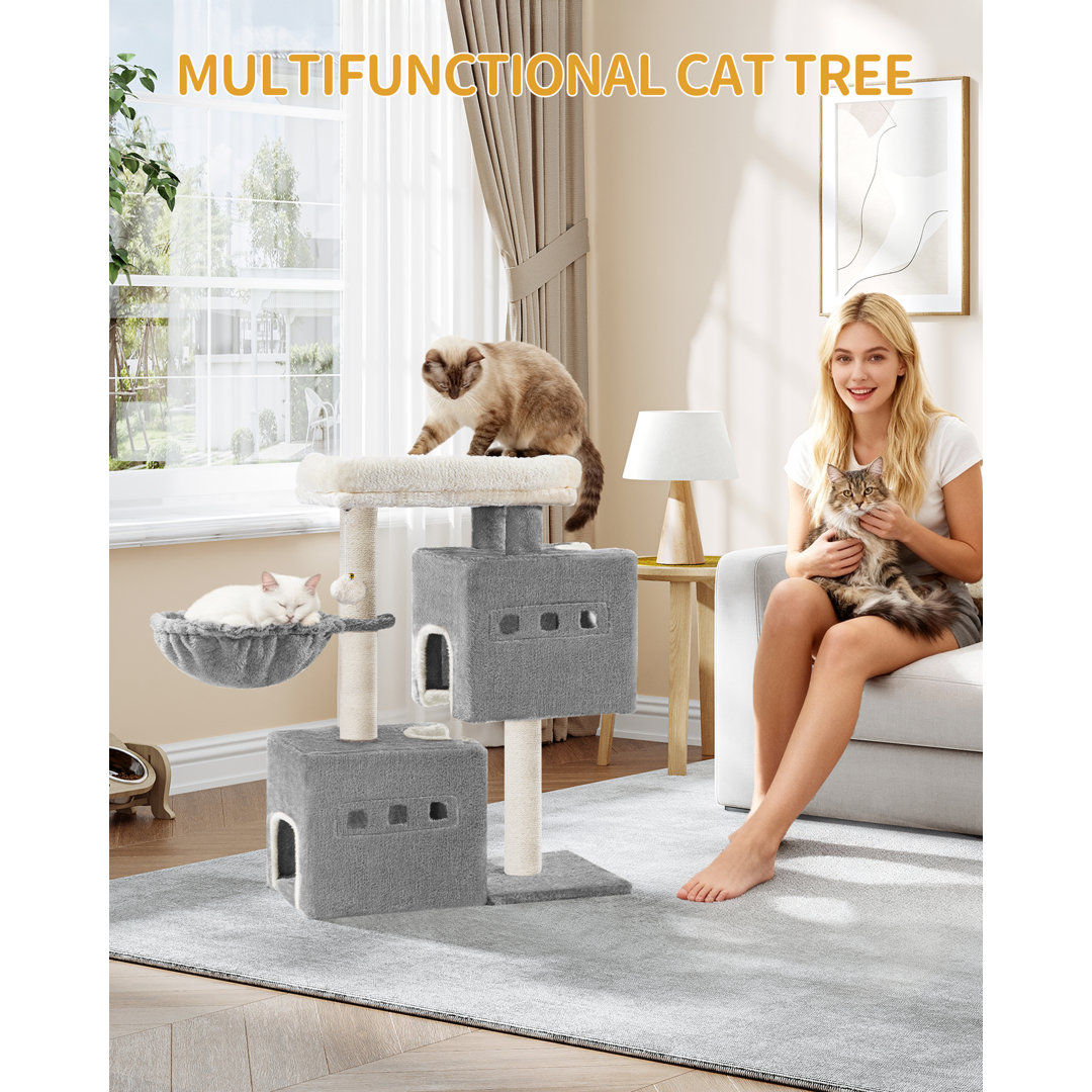 Cat Tree, 75 cm Tower, Sisal Scratching Post, Cats Tower for Indoor, Multi-Level Stable Cat Tree with Cats House, 2 Caves, Pompoms