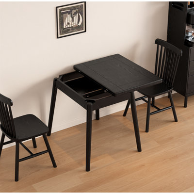 Solid Wood Expandable Dining Table 23.6 Inch to 47.2 Inch Folding Kitchen Table for 2 to 6 People with Hidden Storage for Kitchen Dining Room Living Room