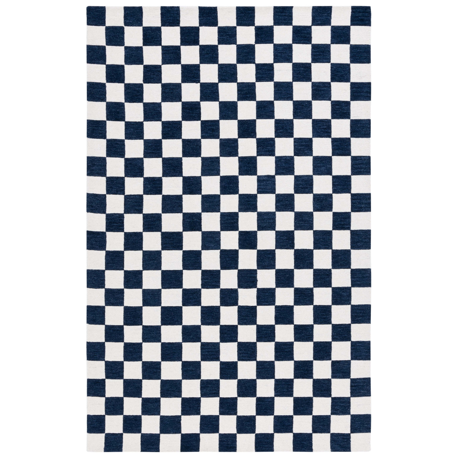 Freemont Navy Ivory Hand-Tufted Checkered Rug, Rectangle 5' x 8'