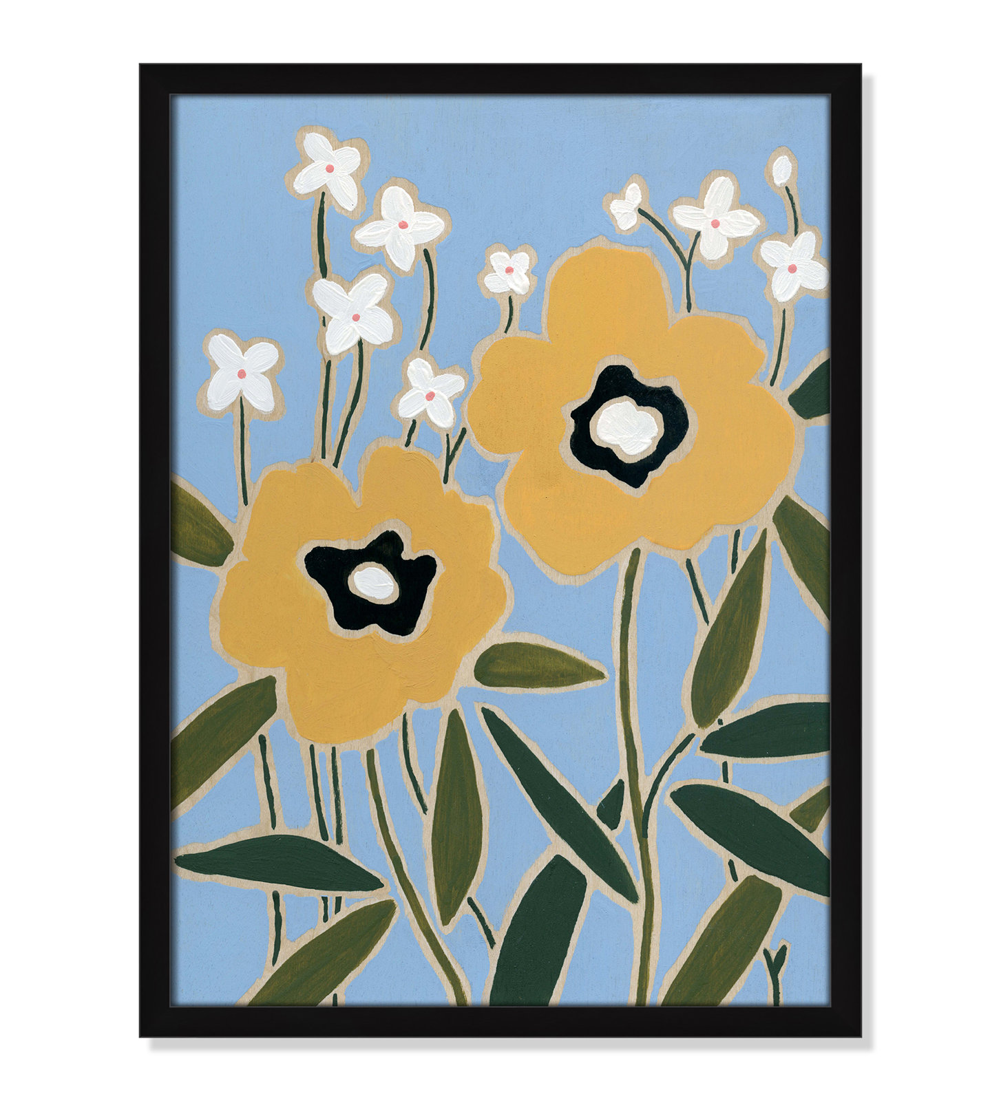 Maura "Woodblock Floral II" Print, Satin Black Framed, 23" H x 17" W x 1.25" D