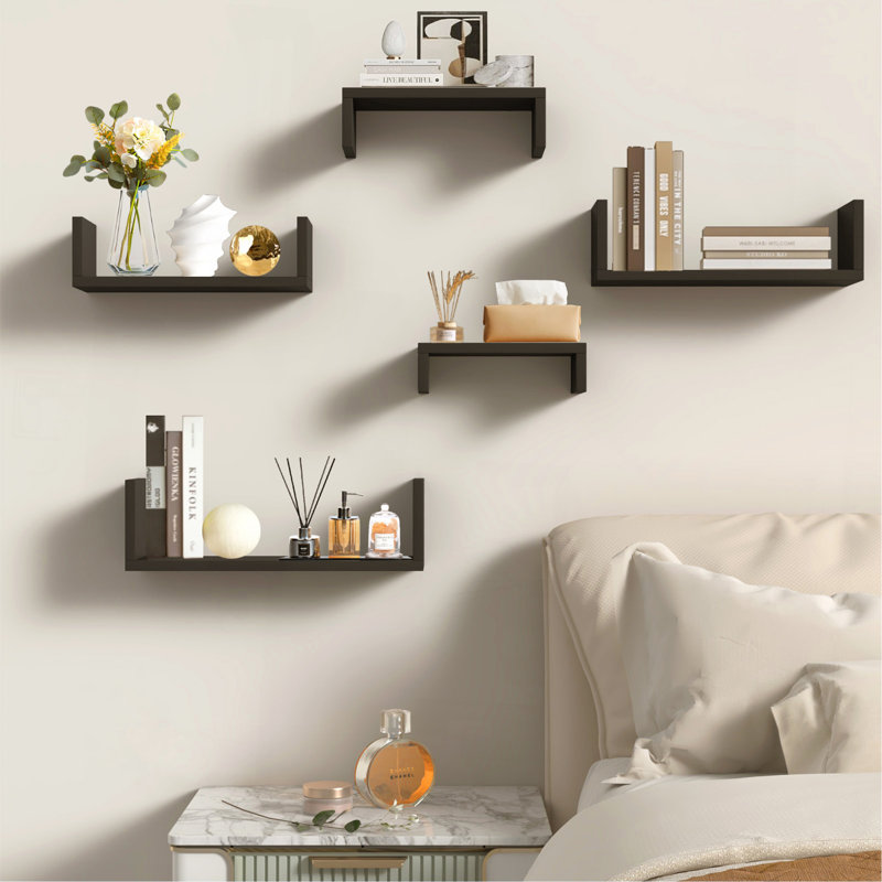 Ensemble de 5 tablettes de rangement murales flottantes en bois pour la salle de bain, la chambre à coucher, le salon, la cuisine et le bureau