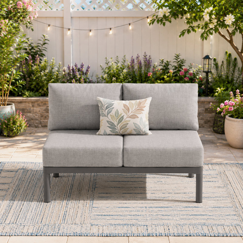 Canapé modulaire 2 places en aluminium pour terrasse, gris, Grey