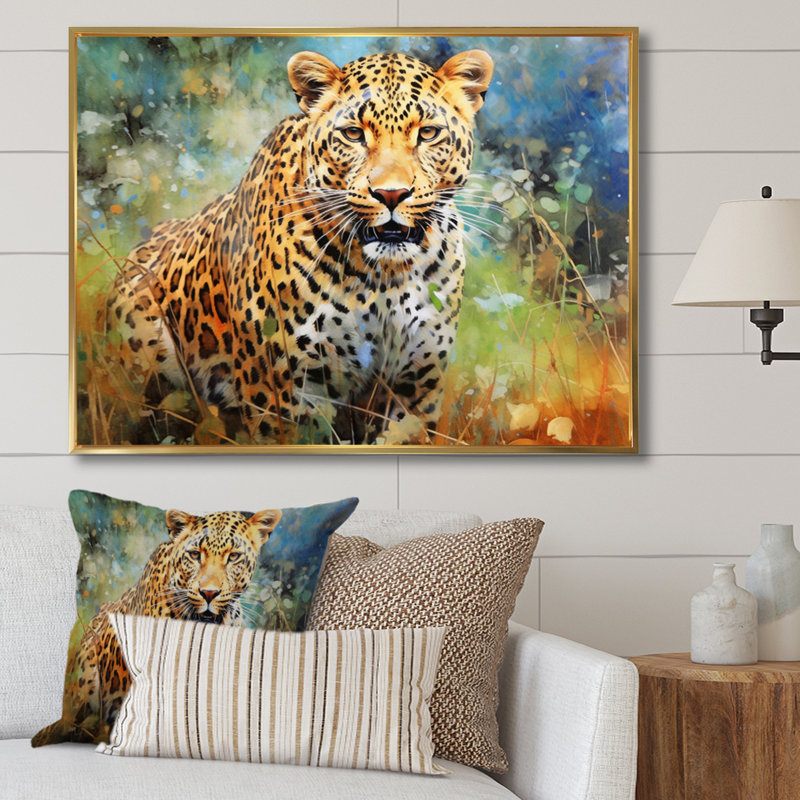 «Leopard Grace IV», reproduction d'art mural animaux, H 30 po x l 40 po x P 1,5 po, Cadre flottant doré