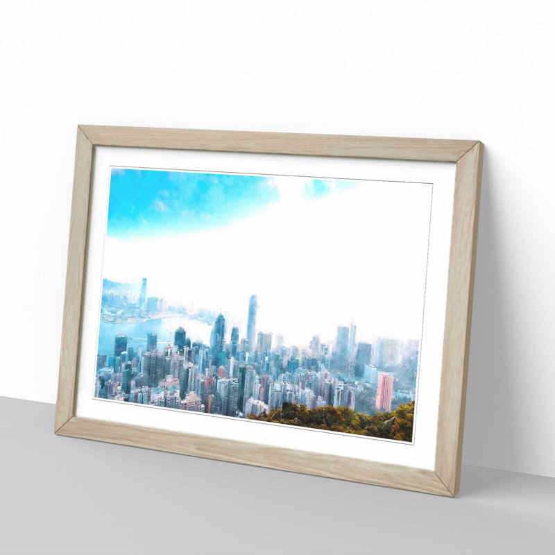 The Hong Kong Skyline in China - Picture Frame Painting Print, 62cm H x 87cm W x 2cm D, Oak Framed