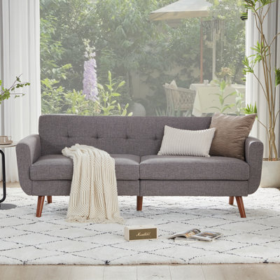 77.2" W Linen Sofa Couch, Mid Century Modern Decor Loveseat Couches For Living Room, Button Tufted Upholstered Small Couch For Bedroom