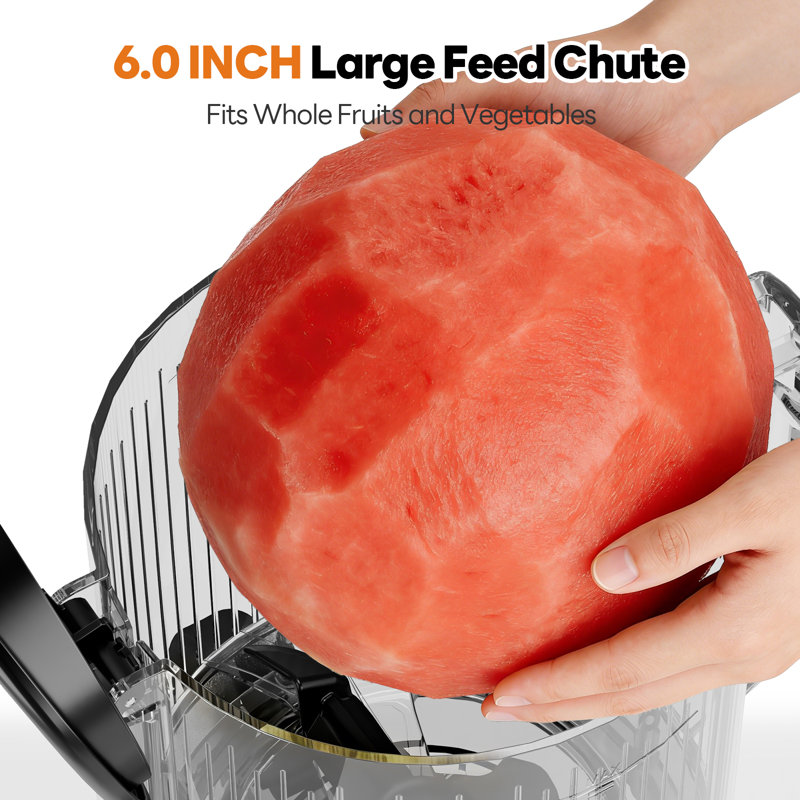 6" Wide Mouth Cold Press Juicer, Whole Fruit & Vegetable Juicer Machine for Batch Juicing, Easy Clean Slow Masticating Juice Extractor for Home