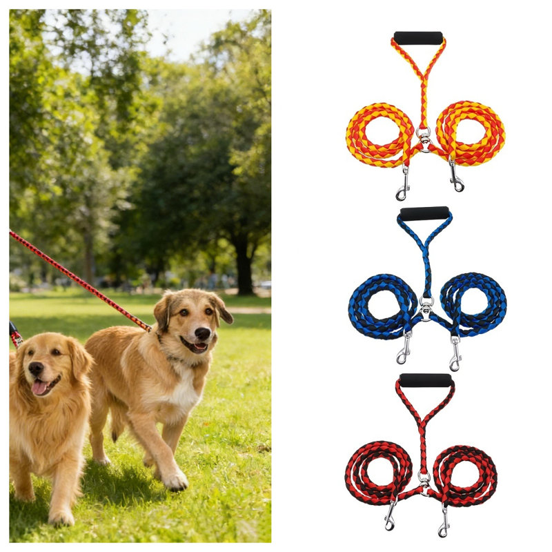 Coupleur réfléchissant détachable pour chien en laisse 4,5 pi 2 en 1 avec poignée rembourrée pour chien de grande et moyenne taille, sans enchevêtrement