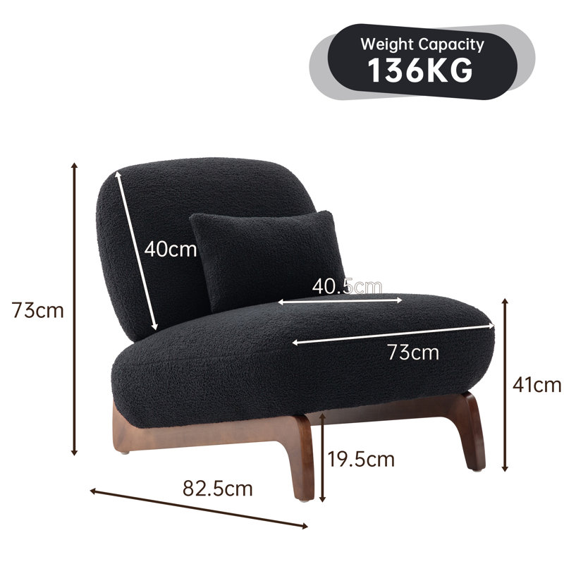  2 Pieces Upholstered Accent Chair, Sharpa Tilt-Back Lounge Chair With Wood Leg, Black