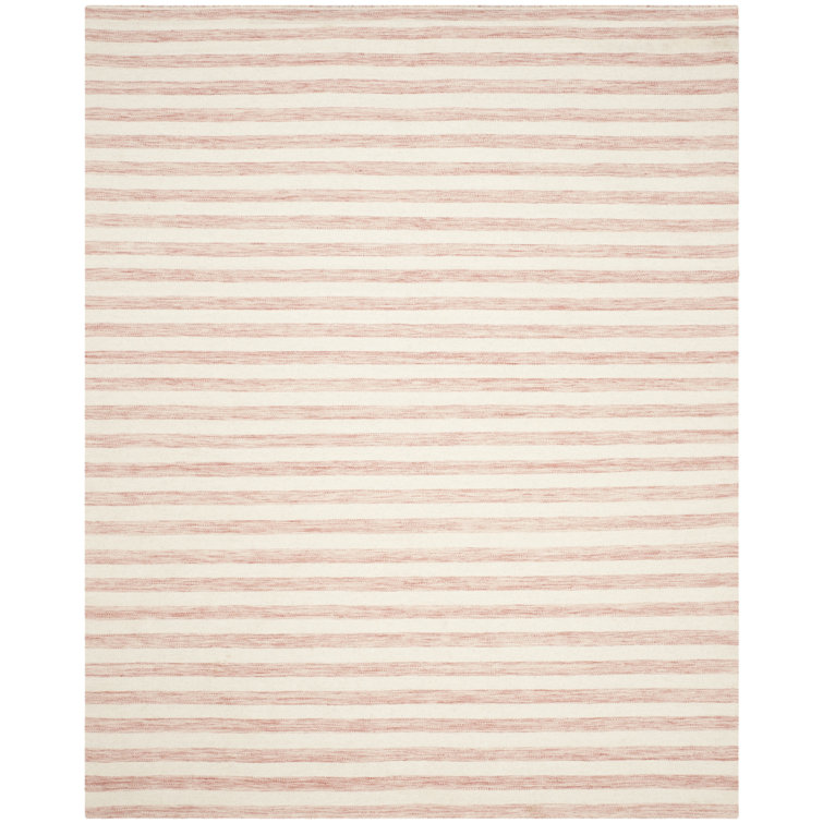 Emek Hand Woven Flat Weave Wool/Cotton Striped Rug in Rust/Ivory