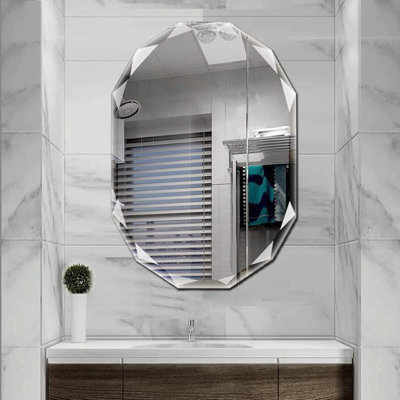 Miroir de salle de bain sans cadre 61 x 91 cm (24 x 36 po) - Miroir mural biseauté en verre argenté sans cuivre